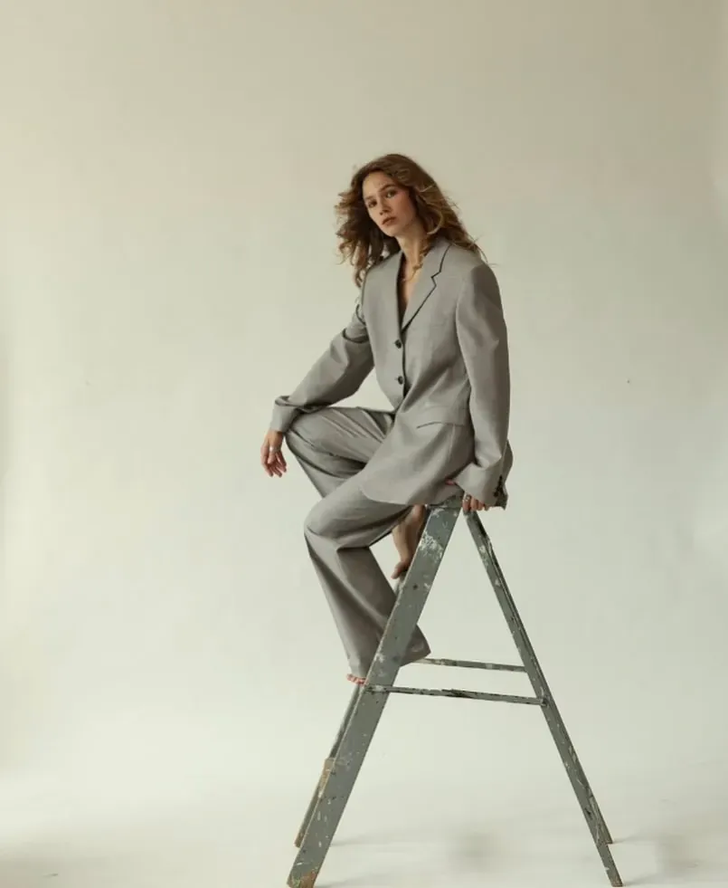 Monochrome grey slim-fit pantsuit