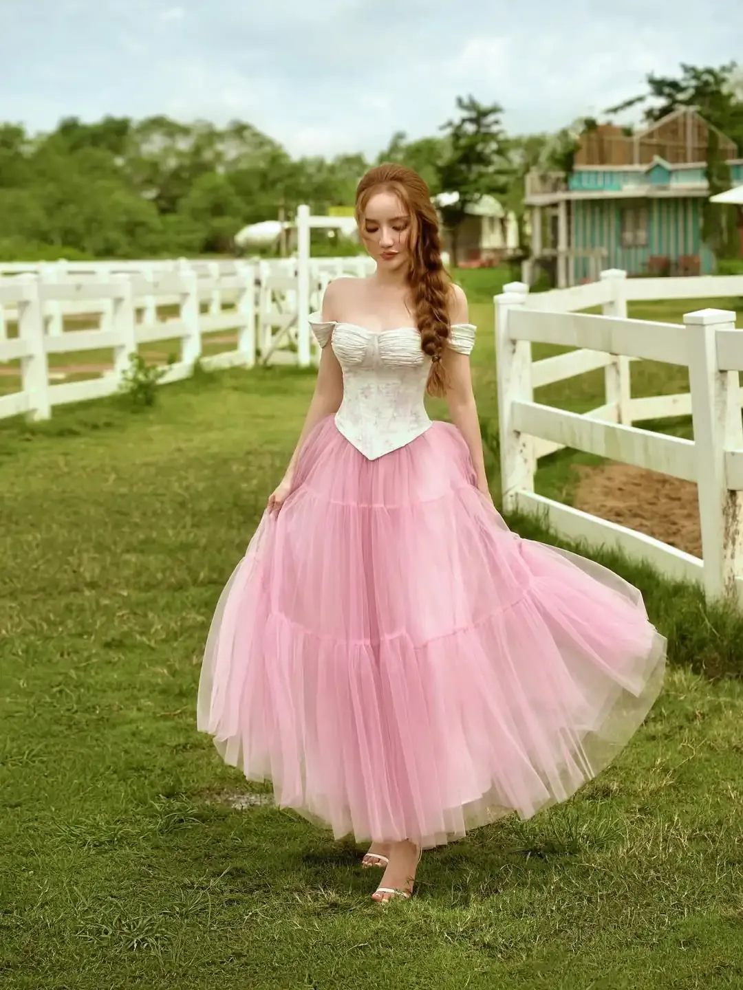 Tulle A-line skirt + satin corset