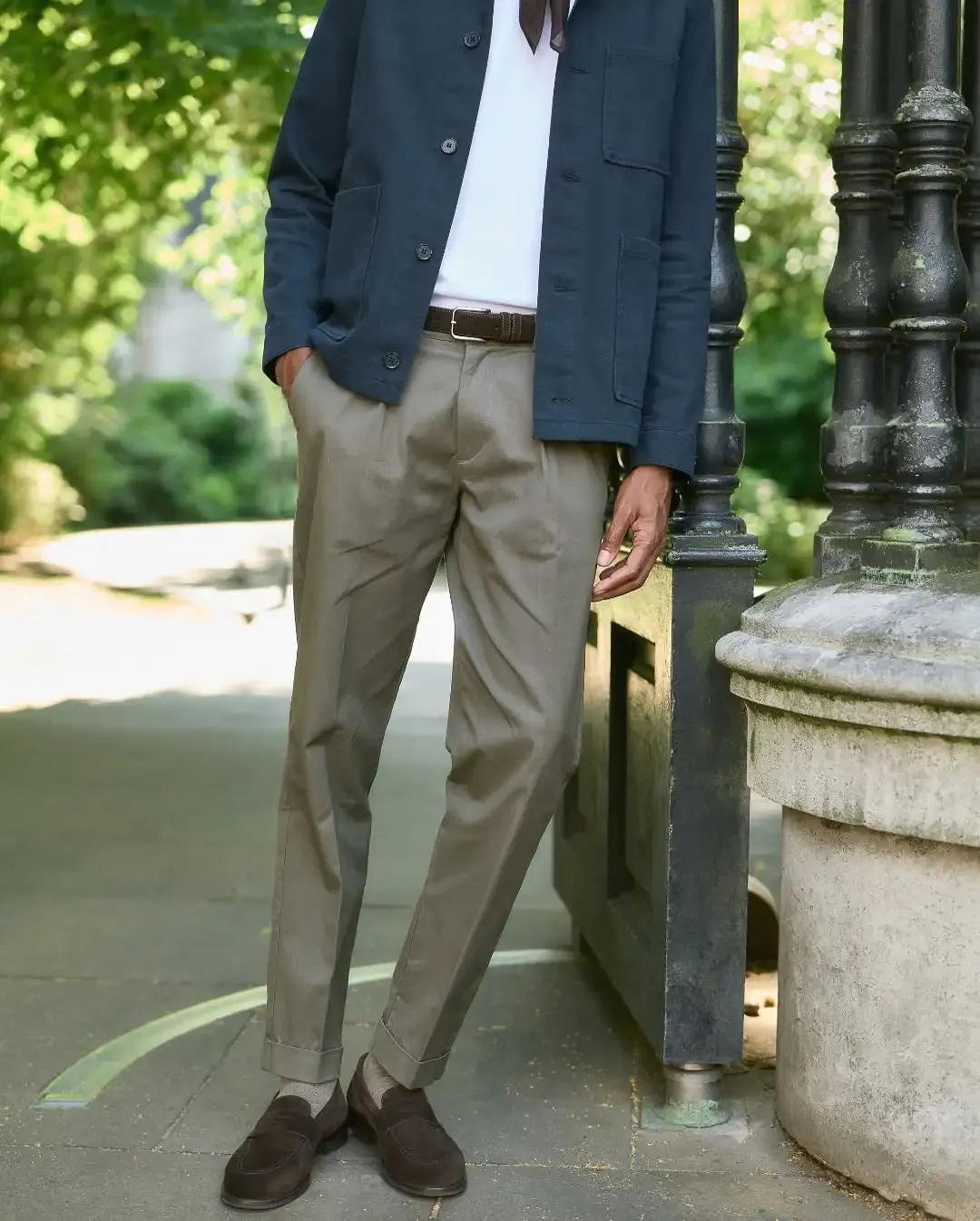 Navy Suit with White Shirt and Brown Loafers