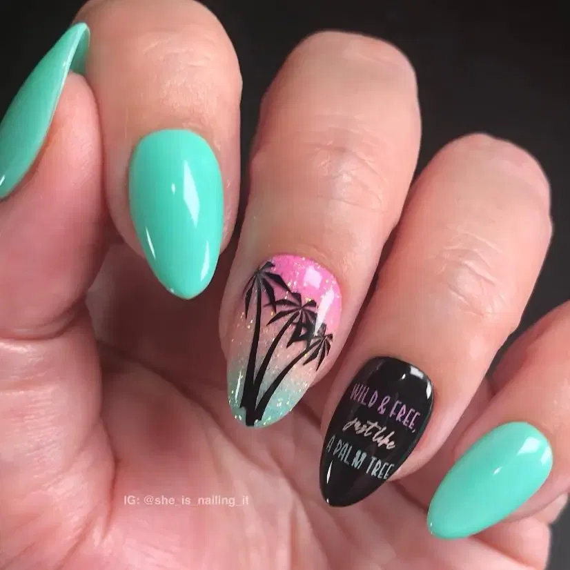 Palm Tree Accent Nails