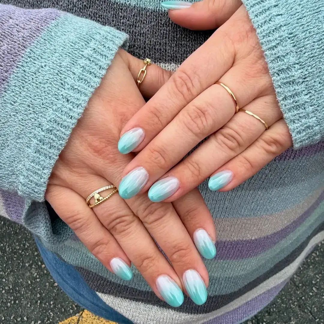 Blue Ombre Chrome Nails