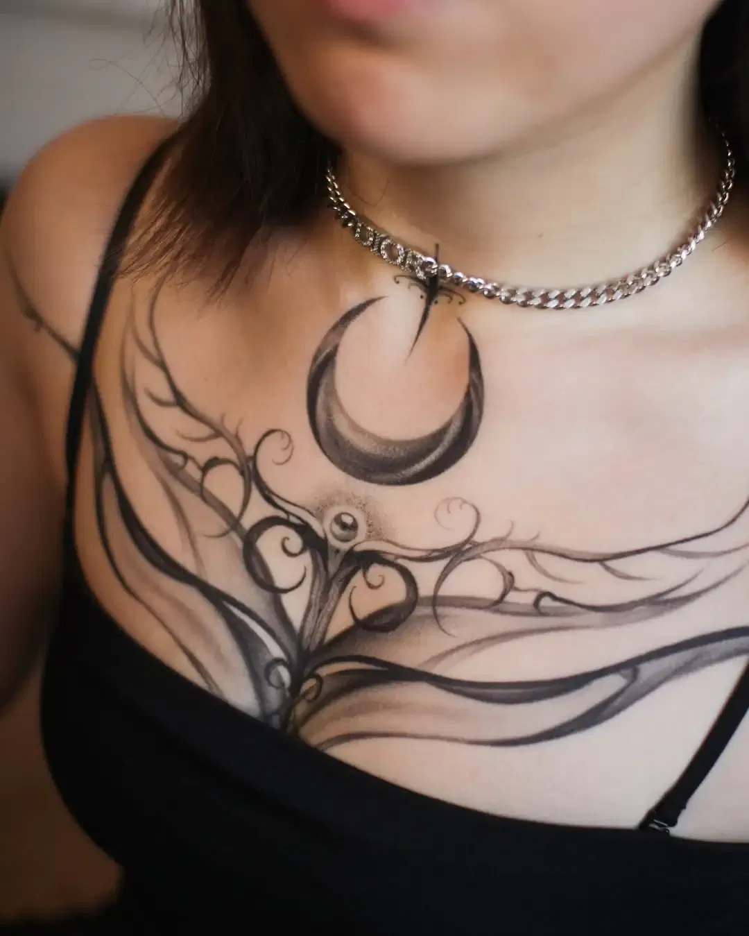 Crescent Moon Chest Tattoo