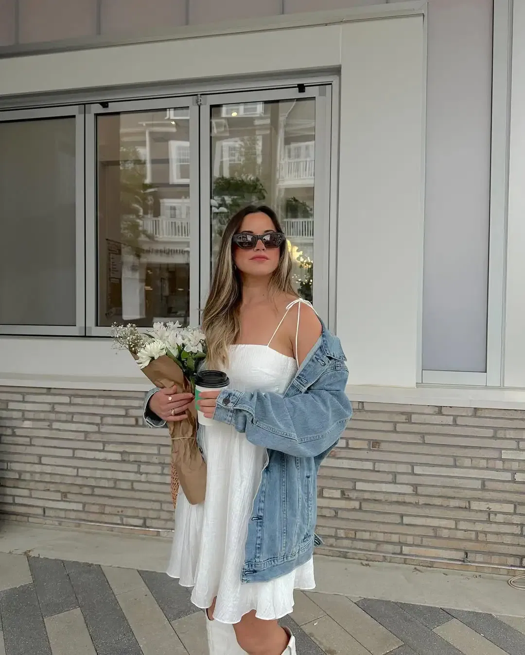 Denim Jacket with White Dress