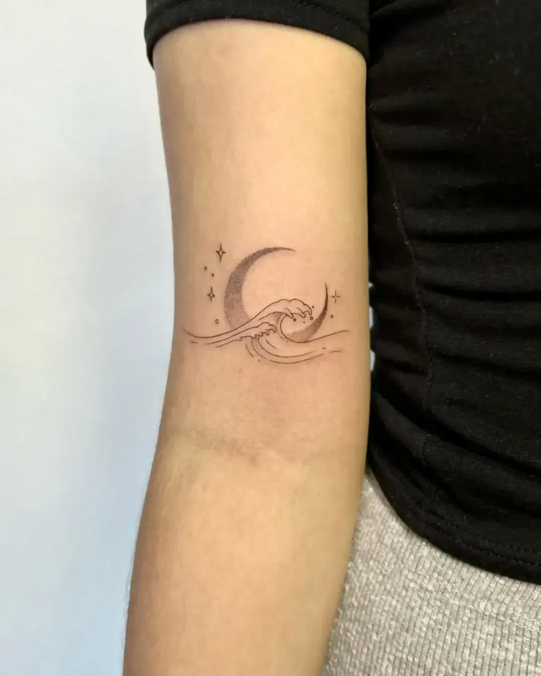 Wave & Moon Tattoo
