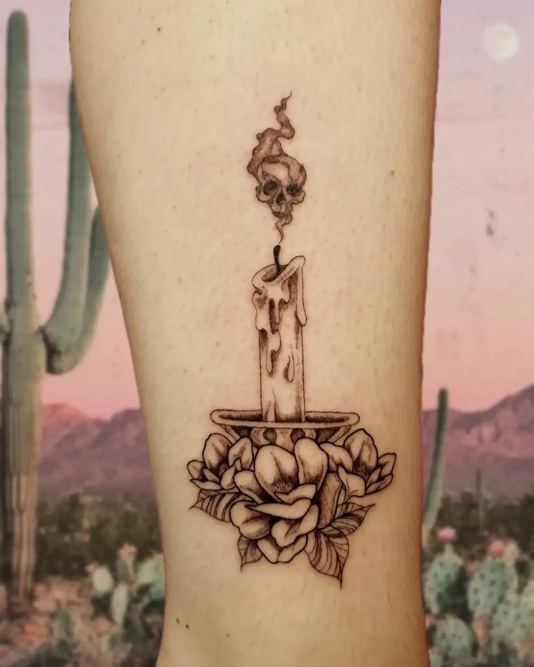 Candle and Flower Tattoo
