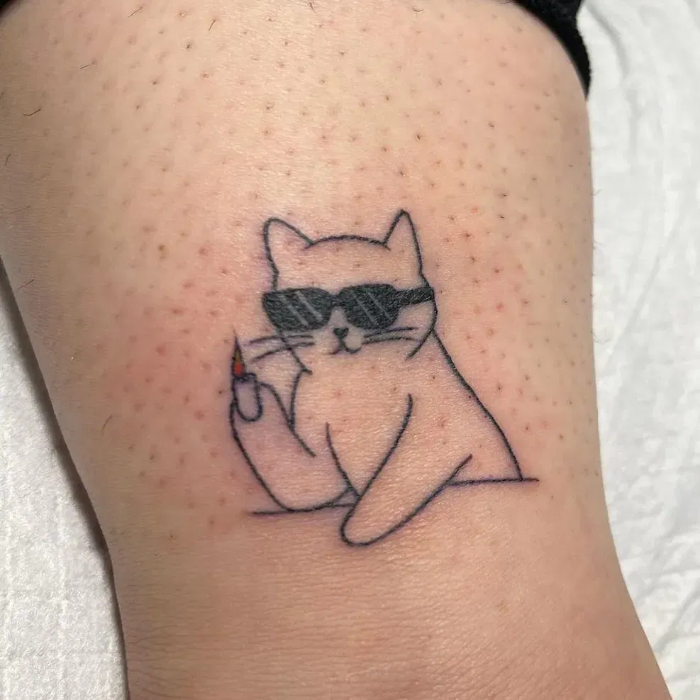 Cat with Glasses Tattoo