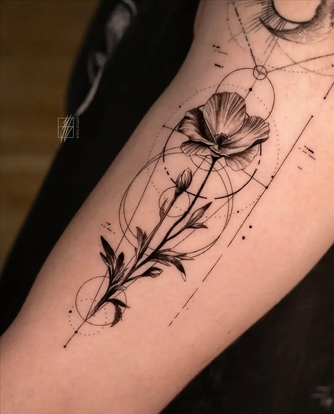 Geometric Gothic Flower Tattoo