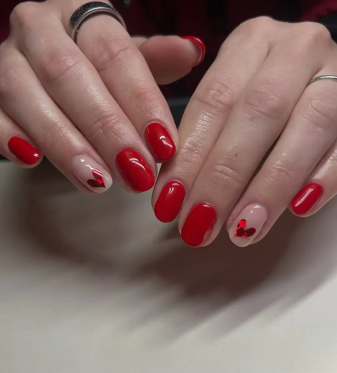 Glossy Red Short Nails